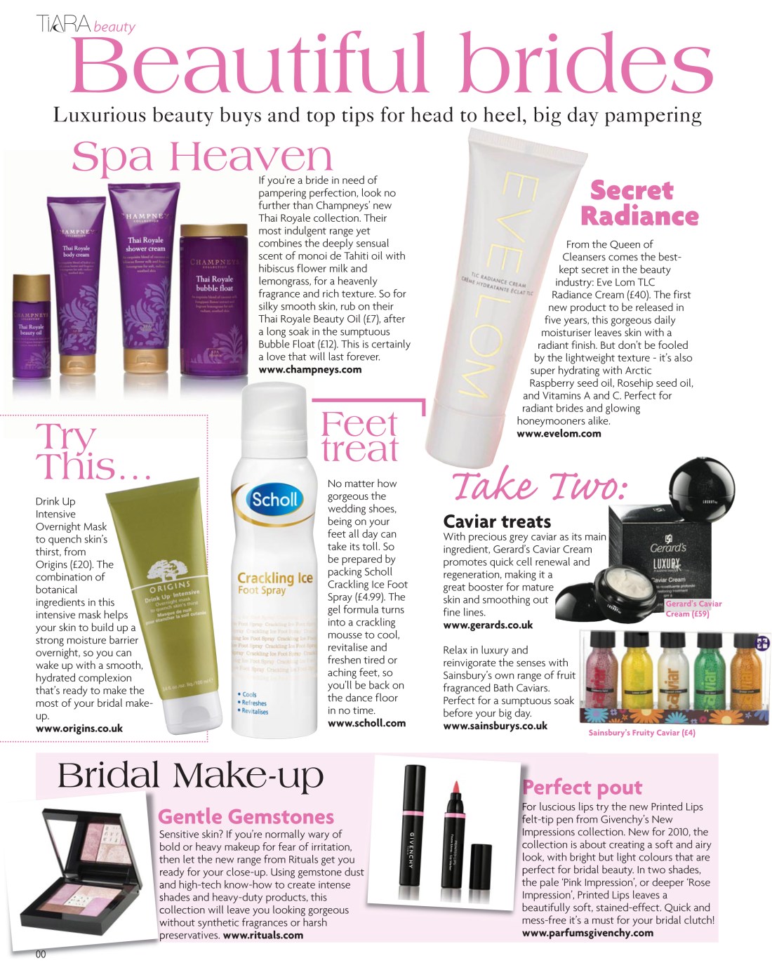 Bridal beauty news spread - Tiara magazine Spring 2010-page 1-Amy Lewis