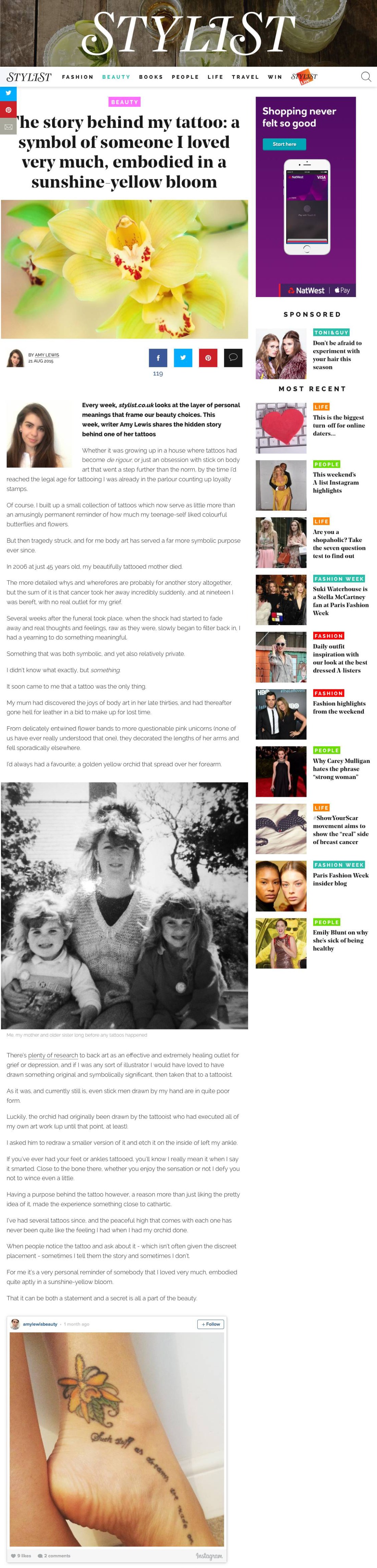 The story behind my tattoo: a symbol of someone I loved very much, embodied in a sunshine-yellow bloom